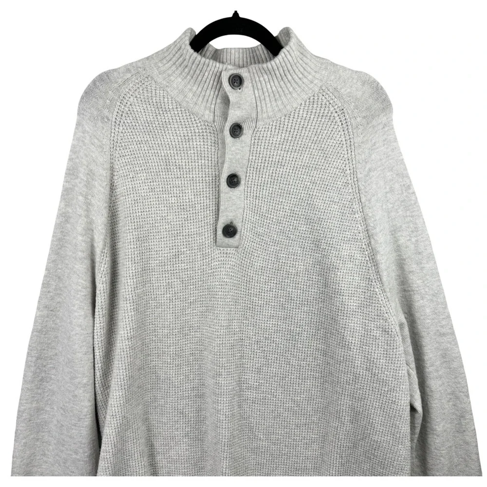 Banana Republic Sweater XXL Mens‎ Light Grey Mock Neck Button Quarter Button Up